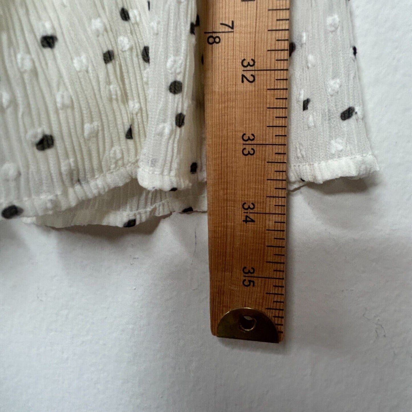 Zara Cream Black Dotted Swiss Long Sleeve 1/2 Button Collared Ruffle Hem Dress