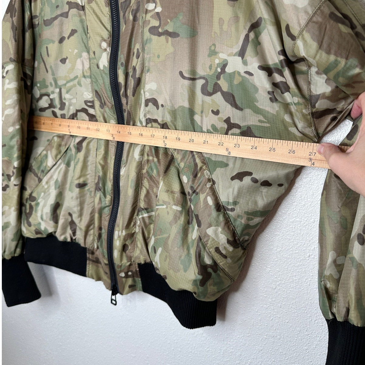 Daniel Patrick Olive Camo Front Split Zip Satin Long Sleeve Bomber Jacket M