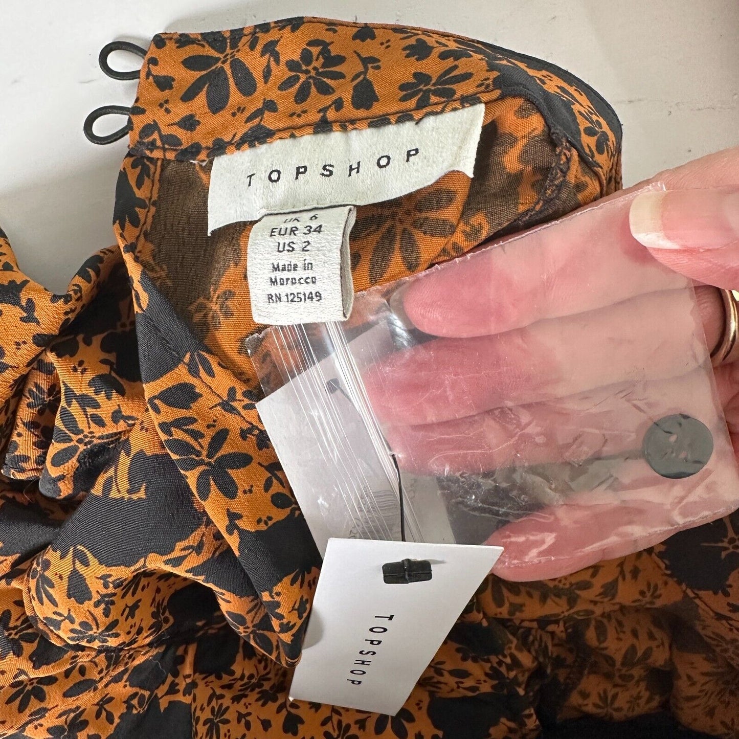 NWT Burnt Orange & Black Floral High Neck Ruffle Long Sleeve Dress 2