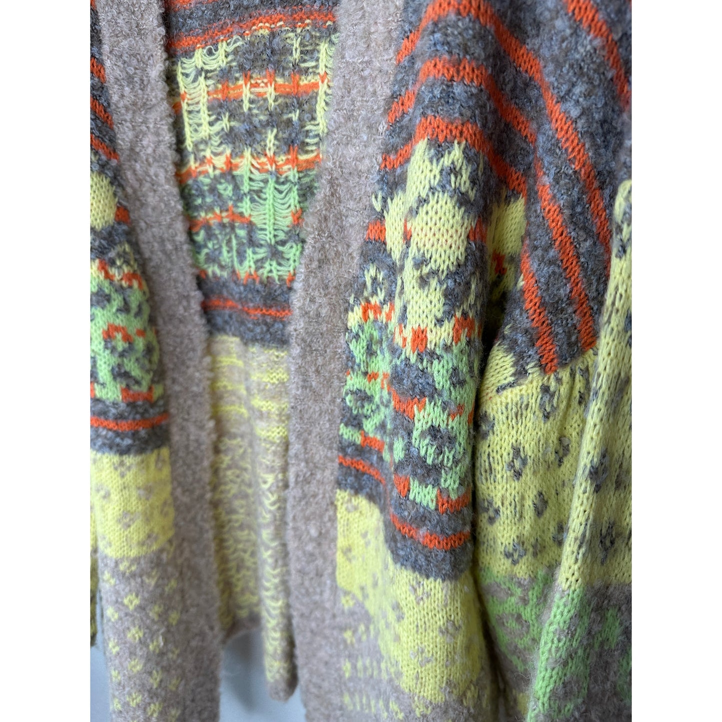 Fate Yellow Tan Gray Multi Floral & Stripe Print Open Front Cardigan XS