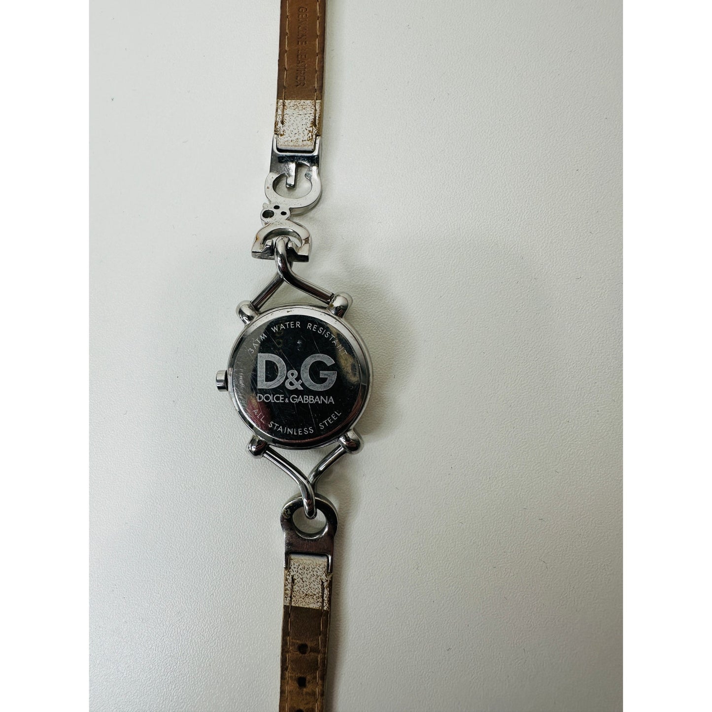 Dolce & Gabbana Ladies Silver Flock Diamante Quartz Watch White Band