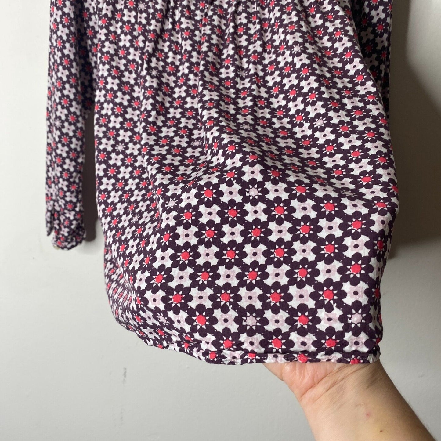 Ann Taylor Loft Purple Pink & White Flowy Blouse Long Sleeve Shirred Yoke XXSP