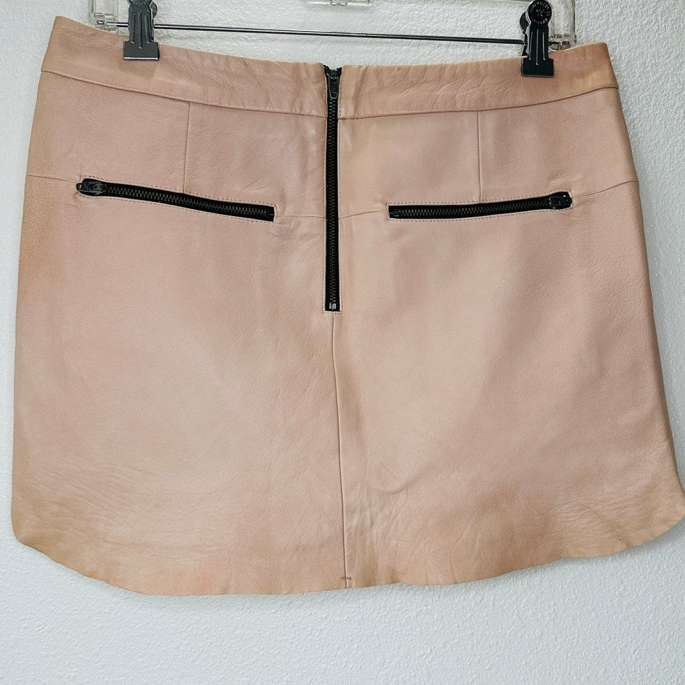 Michelle Mason Light Peach Blush Lambskin Leather Baseball Hem Mini Skirt 4