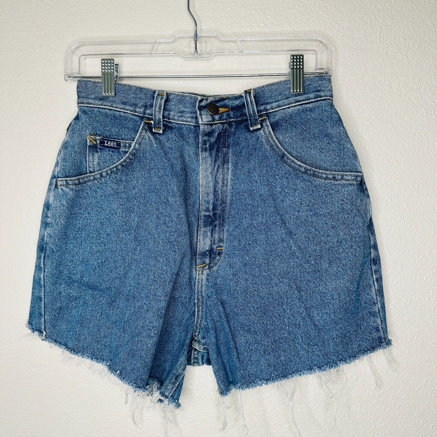 Lee Light Medium Blue Wash High Waist Raw Hem High Rise Jean Shorts 10