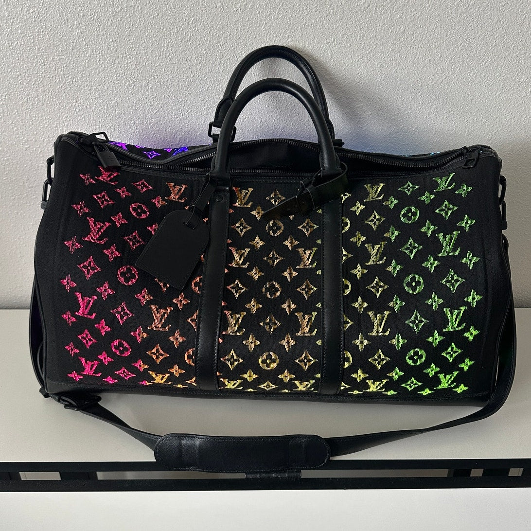 Louis Vuitton Keepall Light Up Bandoulière 50 Black Fiber Optic Monogram Duffle