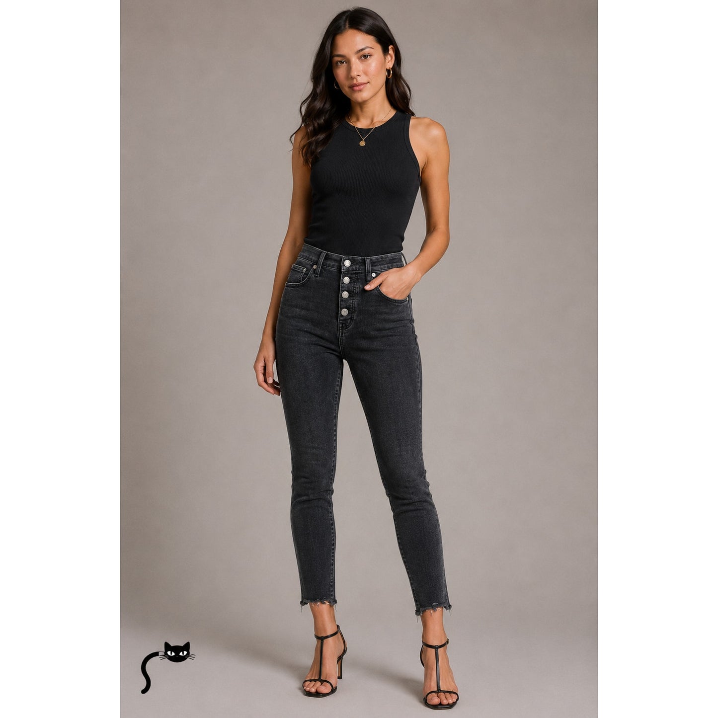 Madewell Dark Gray Raw Hem 10" High Rise Skinny Jeans Button Through Edition 28
