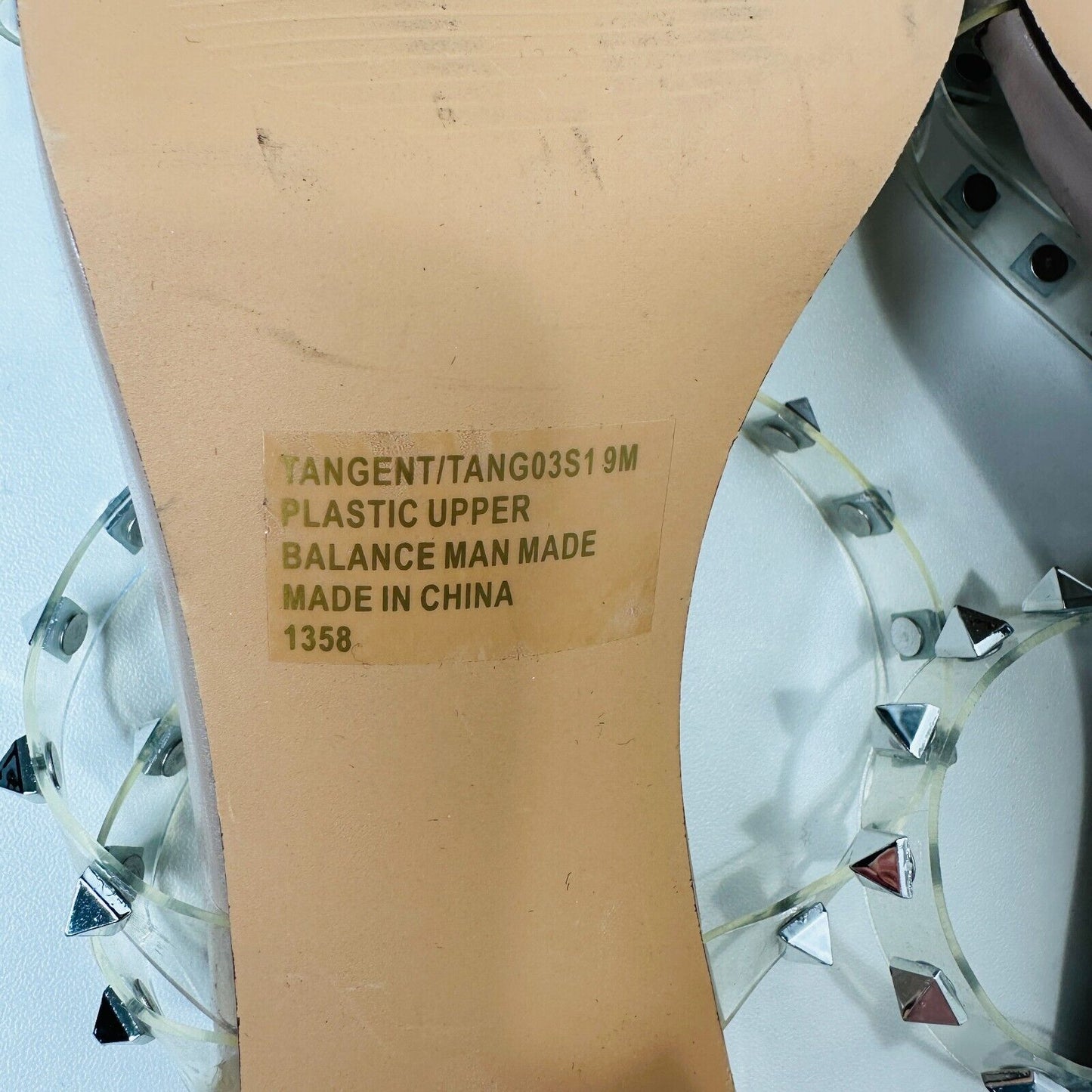 Steve Madden Nude Lucite Tangent Cone Heel Clear Silver Studded Strappy Sandal 9