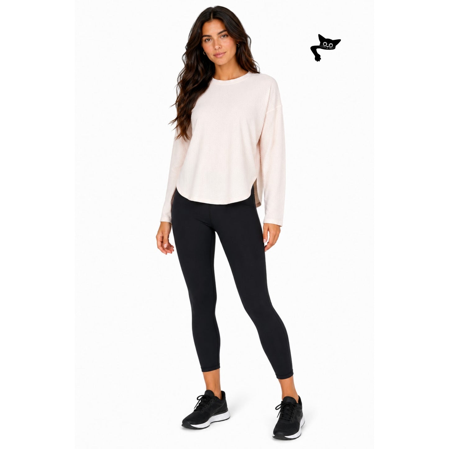 CALIA Ivory Peach Textured Long Sleeve Top Side Slit Relaxed Fit M