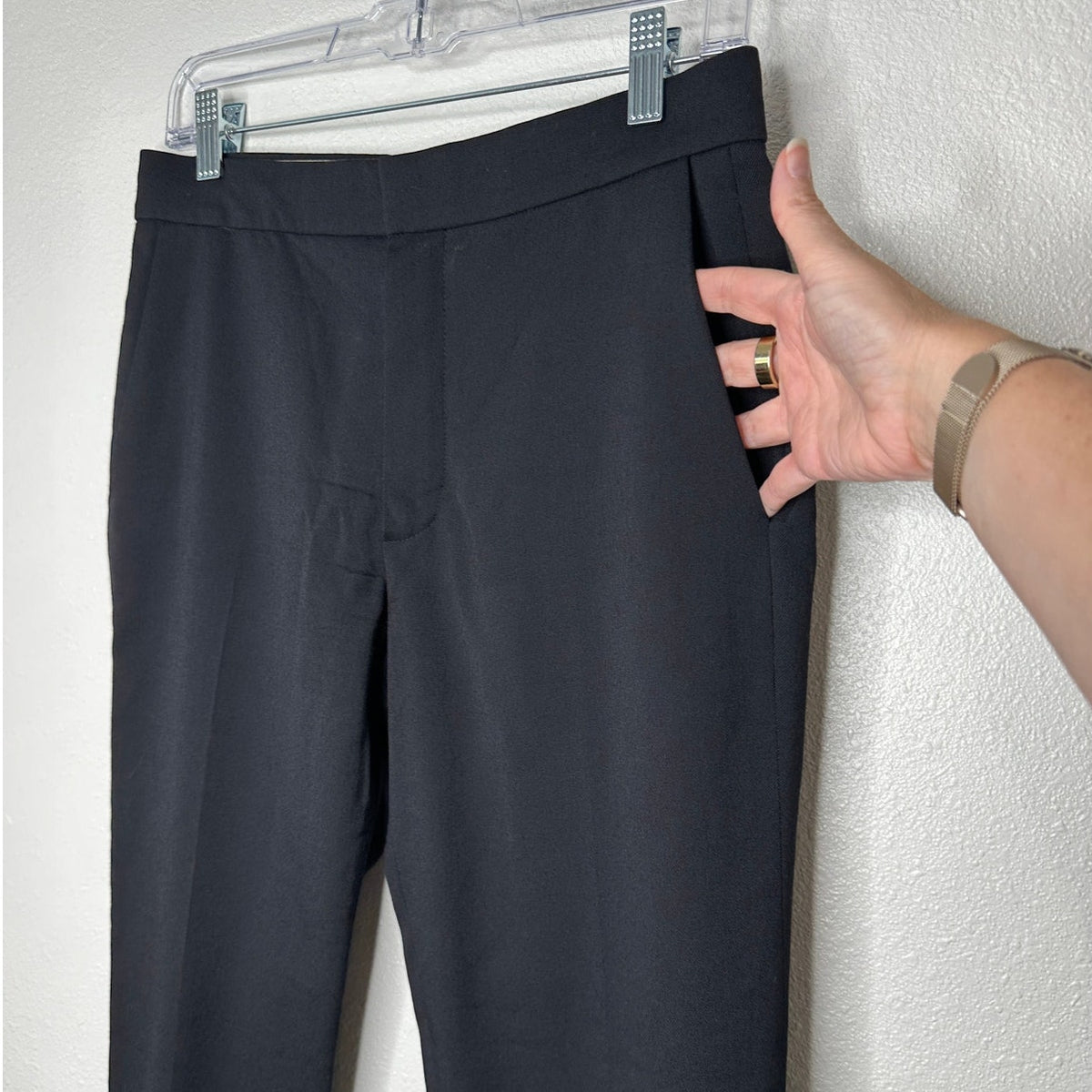 Chloe Black Wool Dress Slacks Slash Pockets Front Zip Trouser Pant 36 / 4