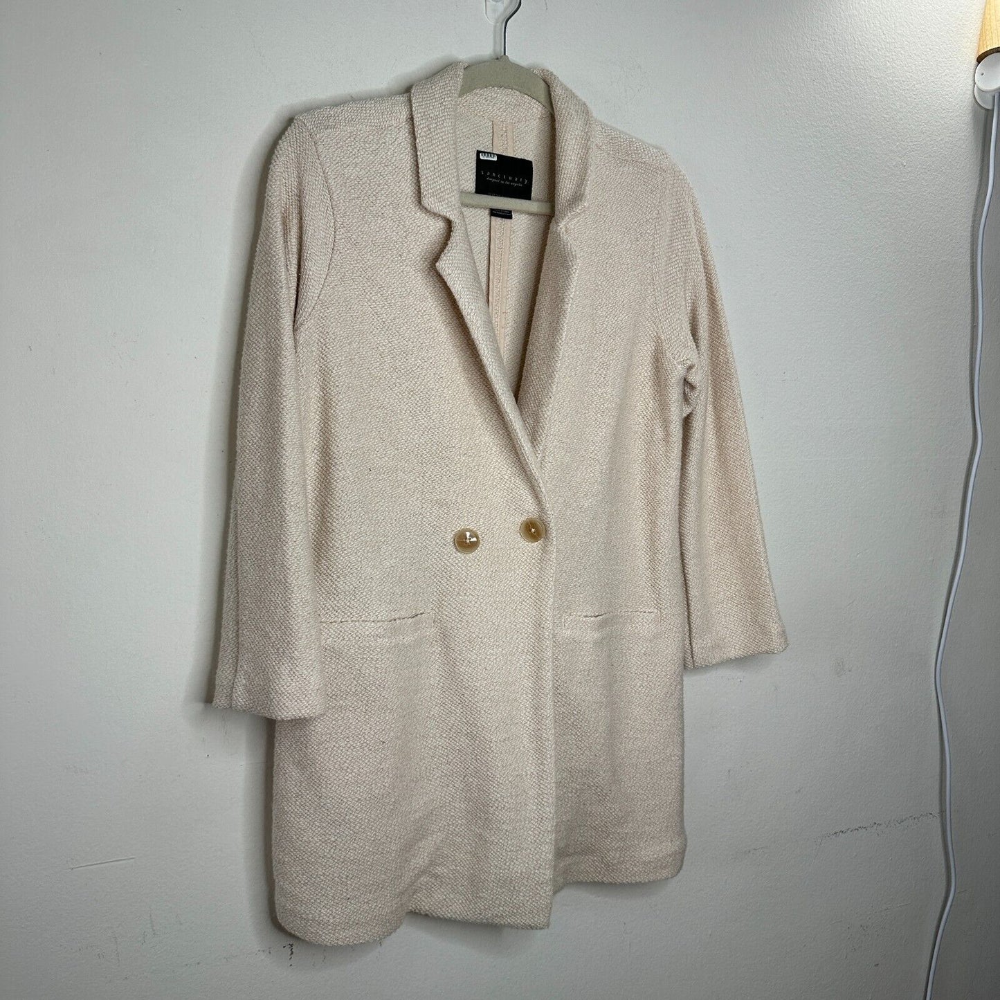 Sanctuary Cream Longline Knit Blazer 2 Button, Pocketed, Effortless Chic XSP