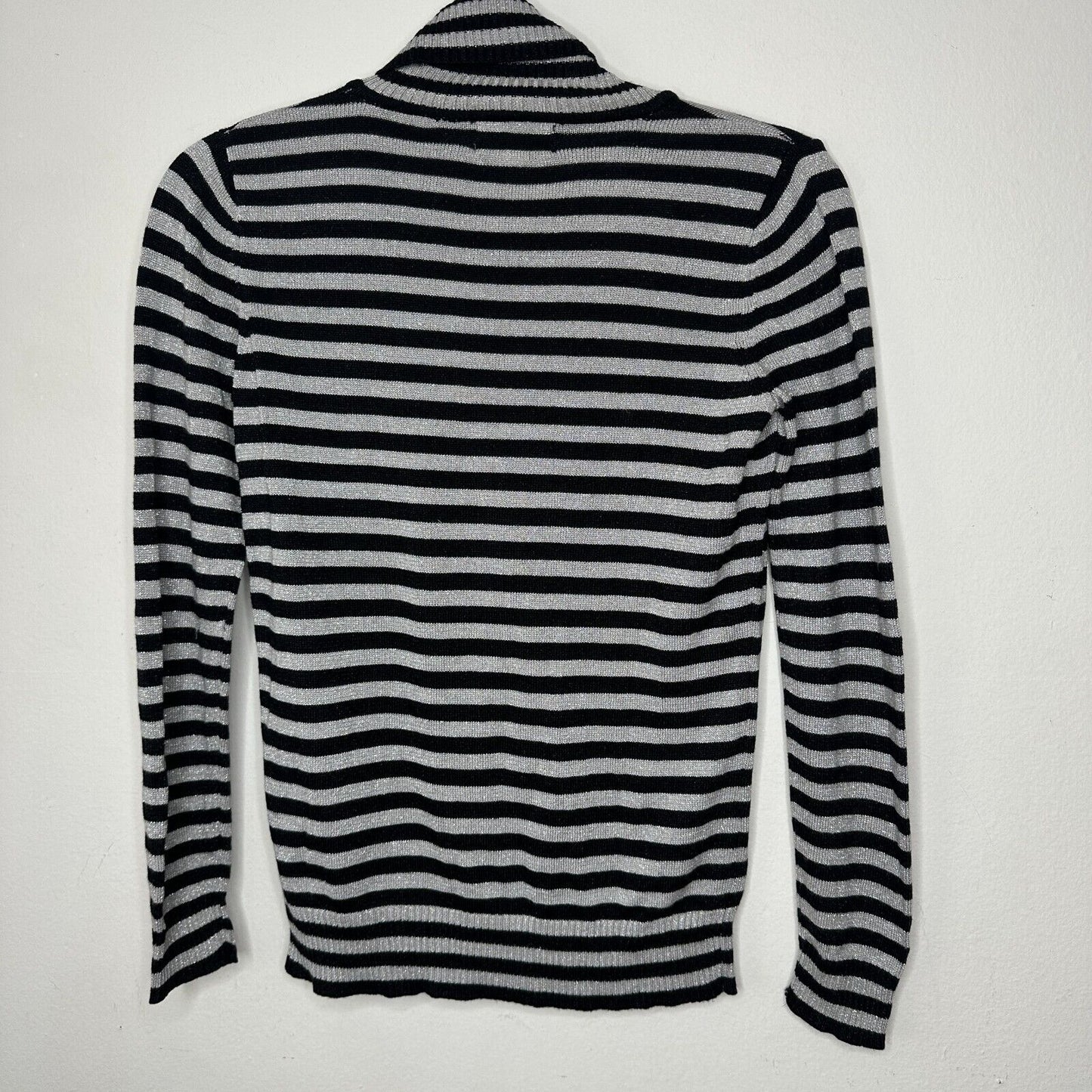 Joseph A. Silver & Black Stripe Metallic Knit Turtleneck Long Sleeve Sweater PP