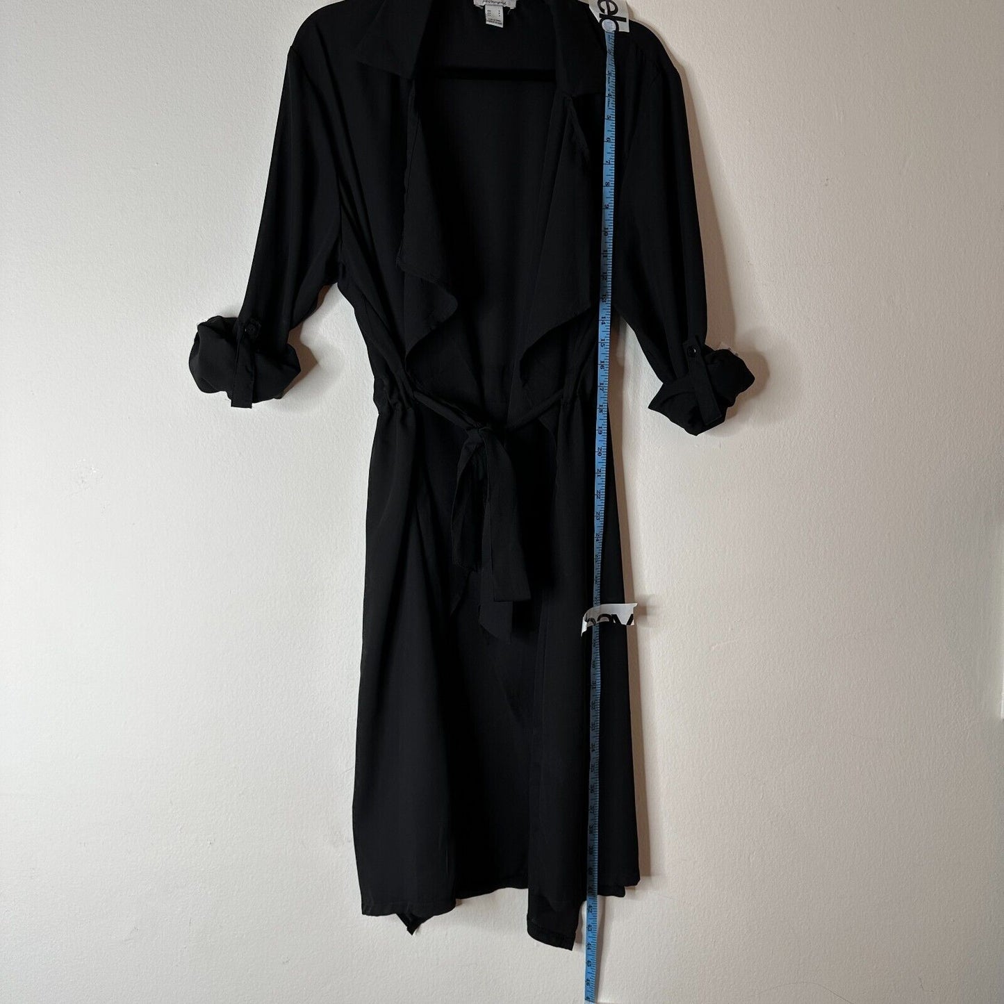 ReVamped Black Flowy Roll Tab Sleeve Tie Waist Waterfall Neck Wrap Dress Small