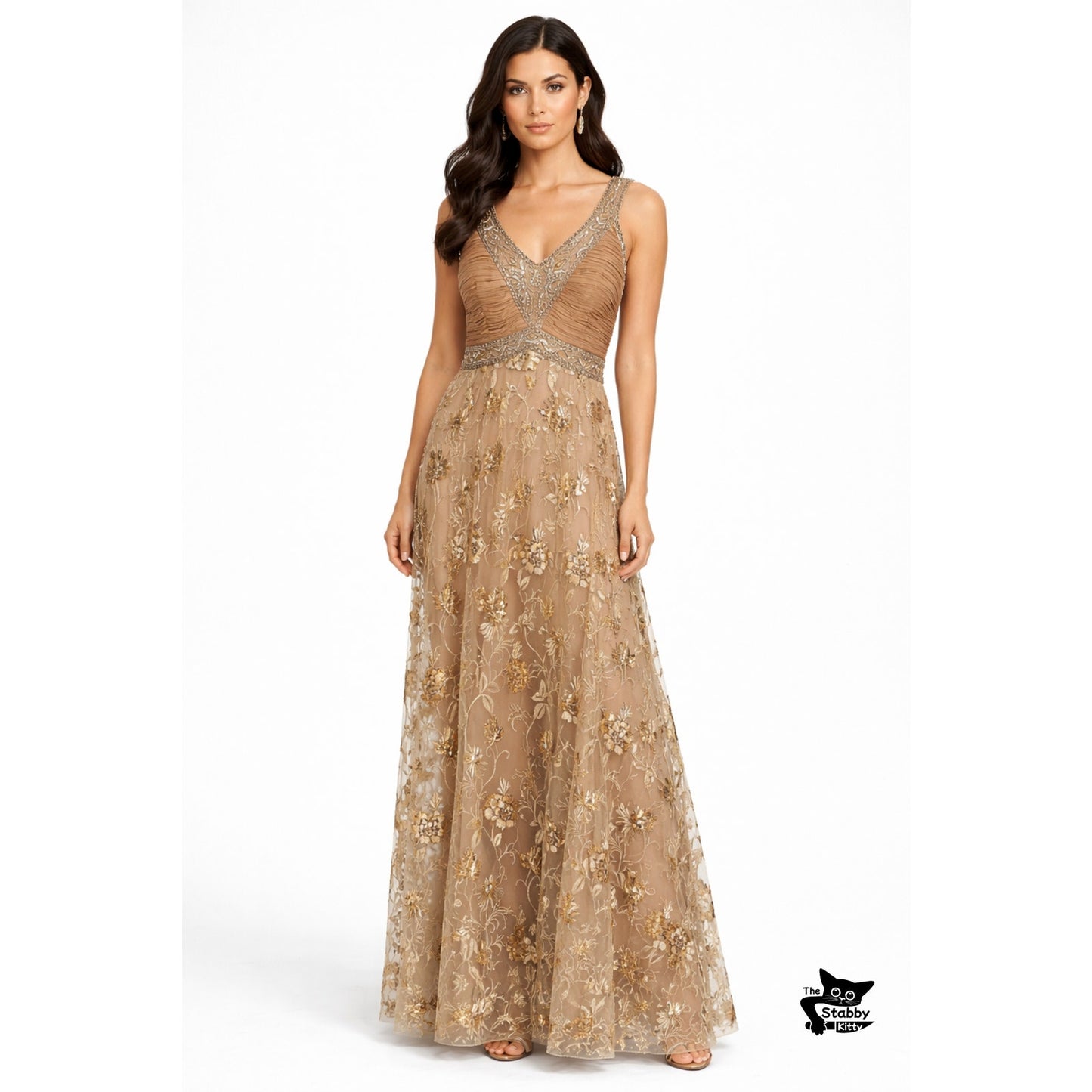 Sue Wong Beaded Sequin V-Neck Floral Dress 16