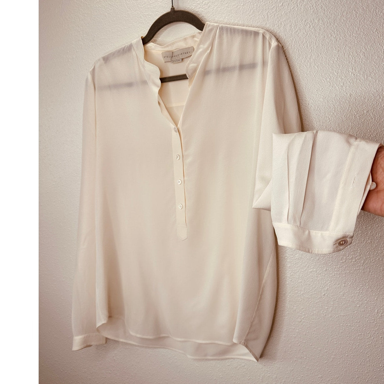Stella McCartney Eva Cream Silk 3/4 Button Mandarin Collar Blouse 42 / M