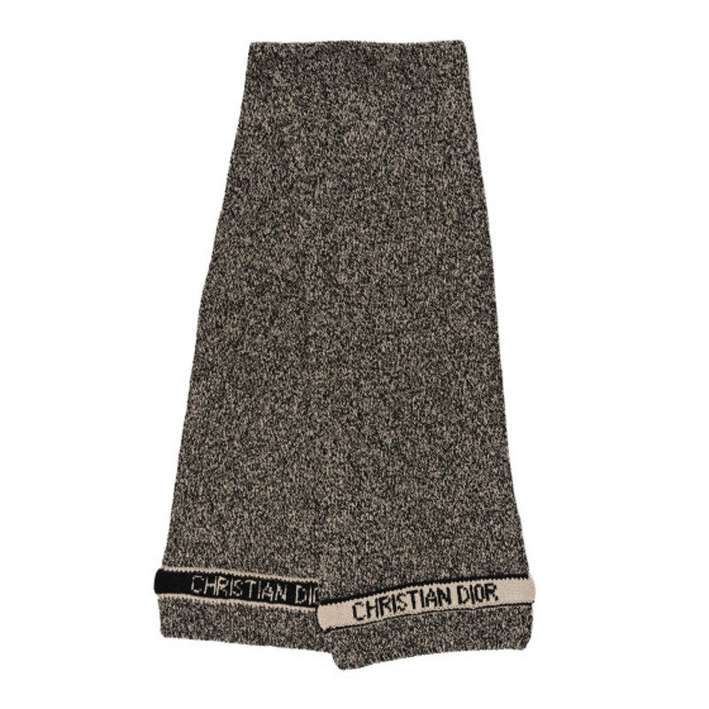 Christian Dior Beige & Black Marled Thick Knit Wool Cashmere Blend Scarf
