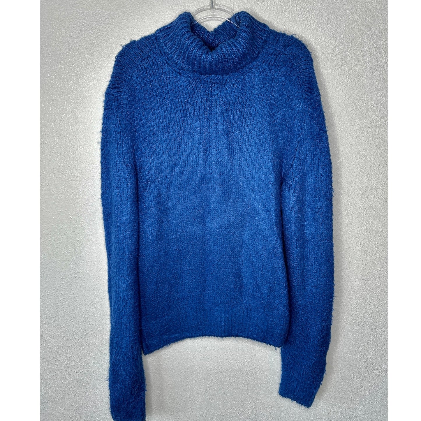Tom Ford Blue 100% Silk Turtleneck Long Sleeve Fuzzy Sweater XL