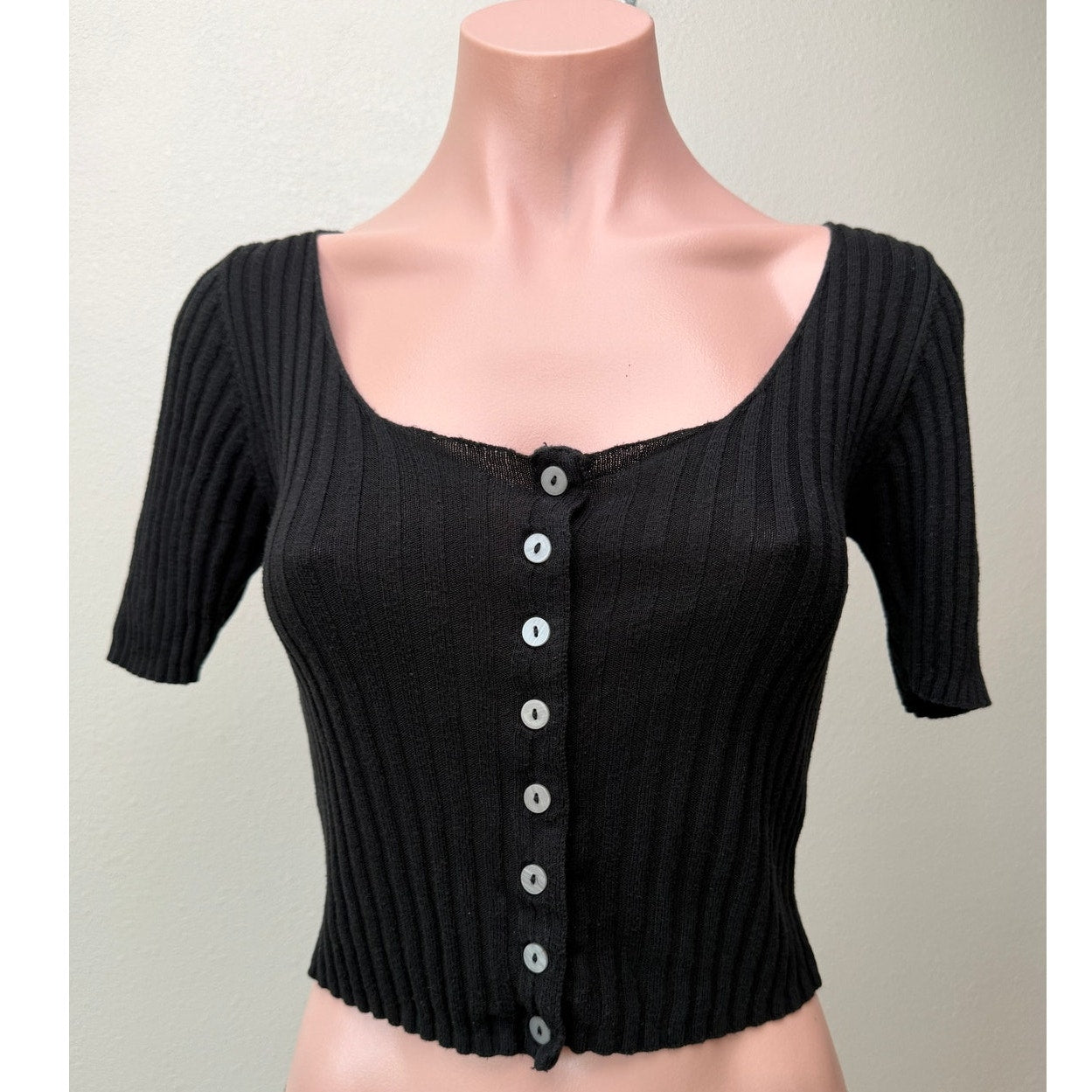 Free People Little Cutie Black Ribbed Cardigan US S