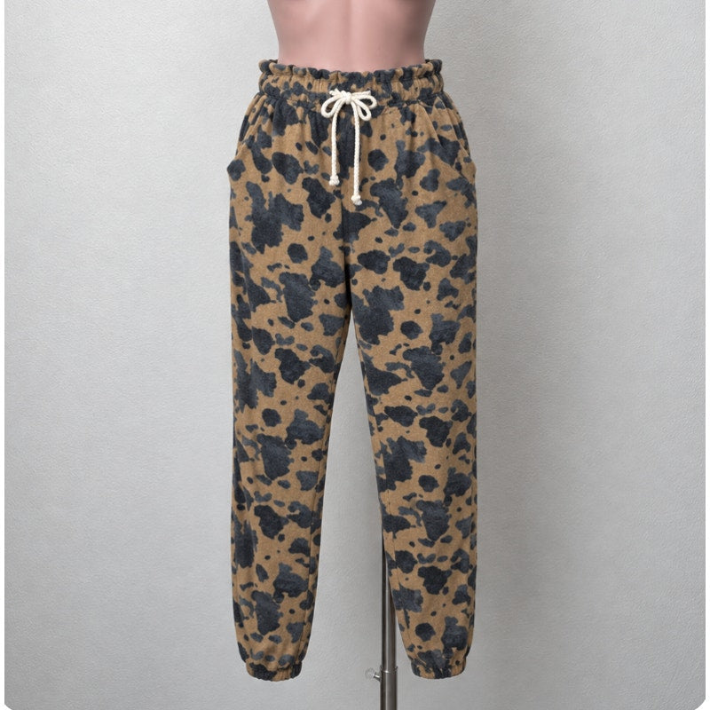 Entro Muted Tan and Black Cheetah Print Drawstring Jogger Pants With Pockets L