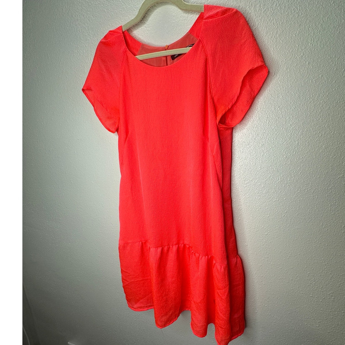 Comptoir Des Cotonniers Florescent Orange Round Neck Cap Sleeve Ruffle Dress 40 / 8
