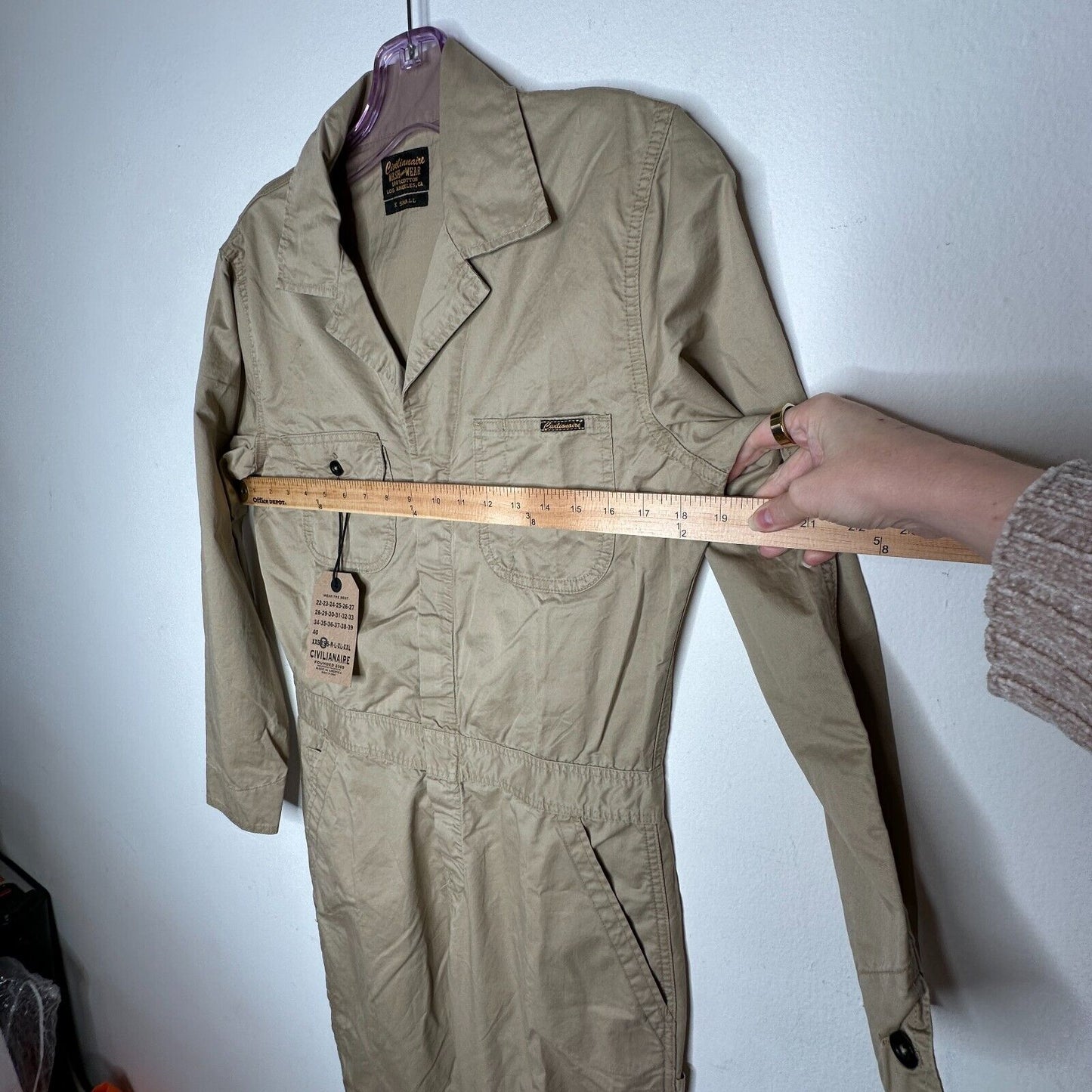 NWT Civilianaire Tan Khaki Zip-Front Long Sleeve Utility Pockets Jumpsuit XS