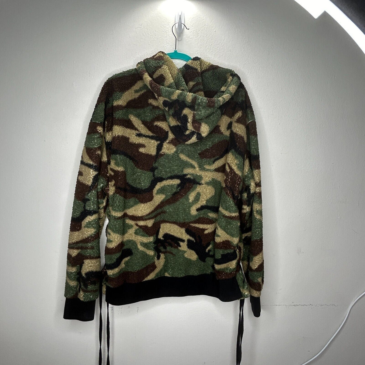 Faith Connexion Camo Sherpa Zip Hoodie Jacket Split Kangaroo Pocket Lace Side SM