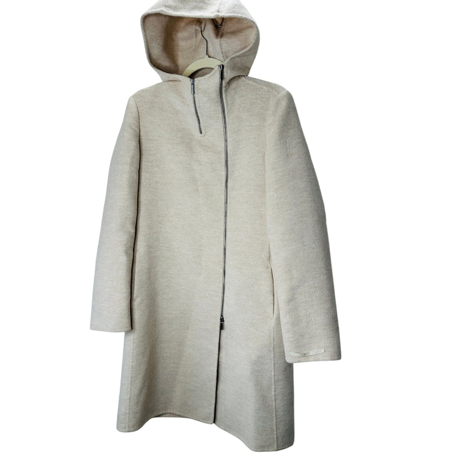 S Max Mara Tan Long Sleeve Front Zip Hooded Wool Angora Shacket 8
