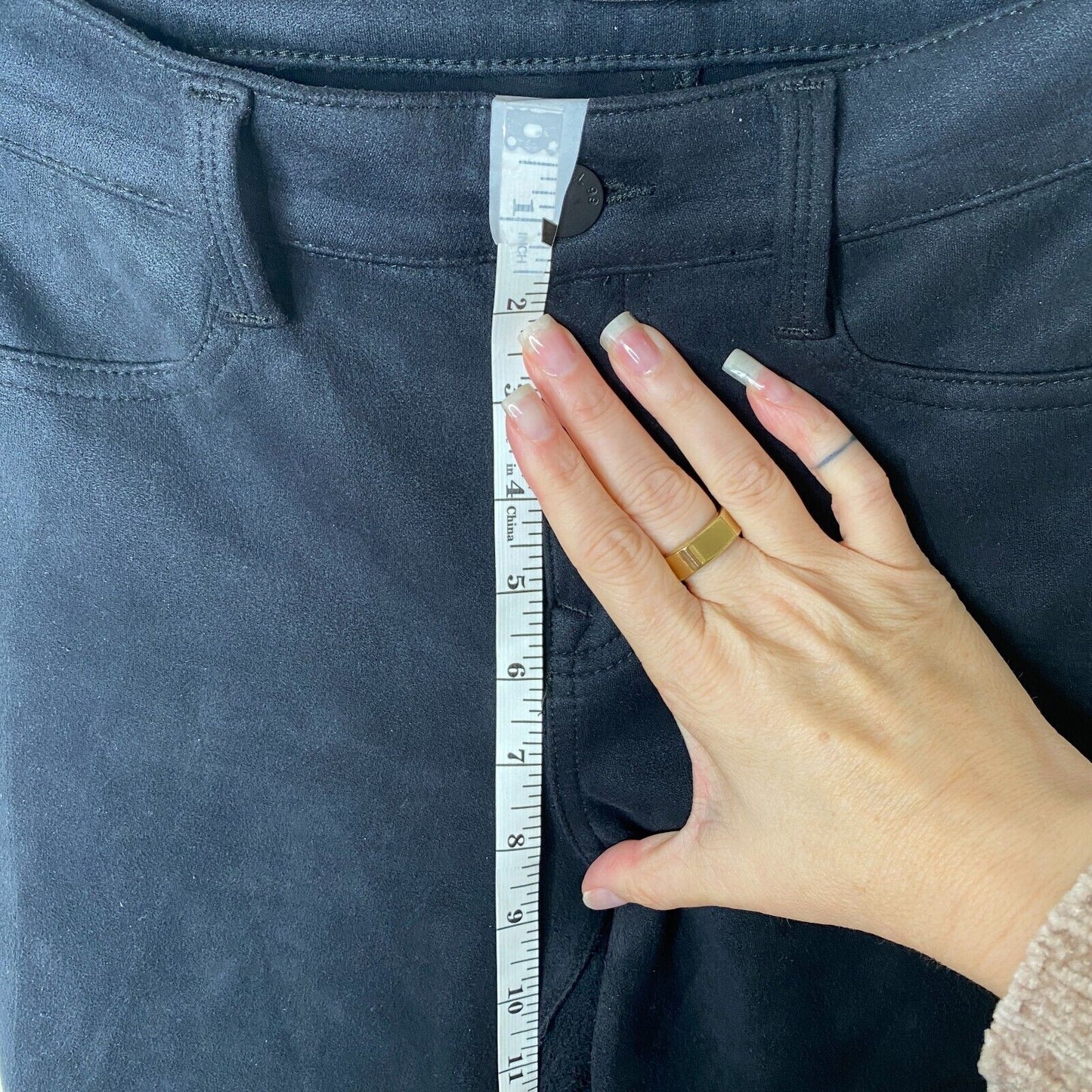 Level 99 Black Dark Gray Mid-Rise Vegan Faux Suede Zip Skinny Pants Jeans 27