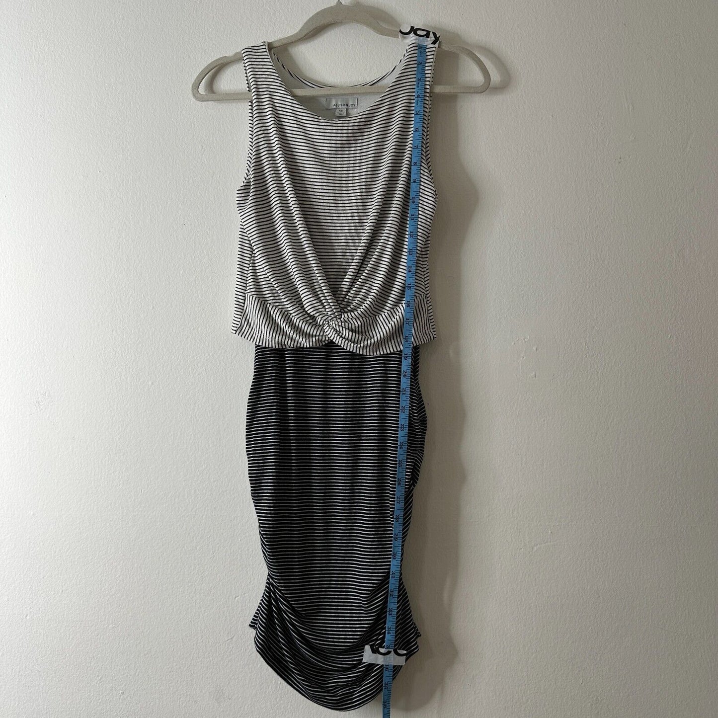 Allison Joy Kit Striped Twist Front Ruched Knit Dress Black and White Dress XS