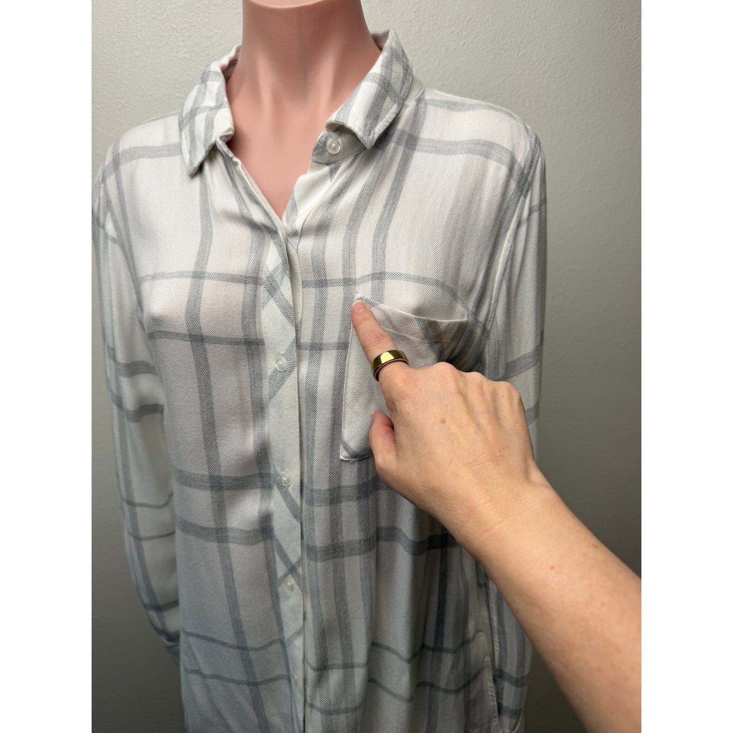 Rails Hunter Shirt White Fog Gray Plaid Button Front US S