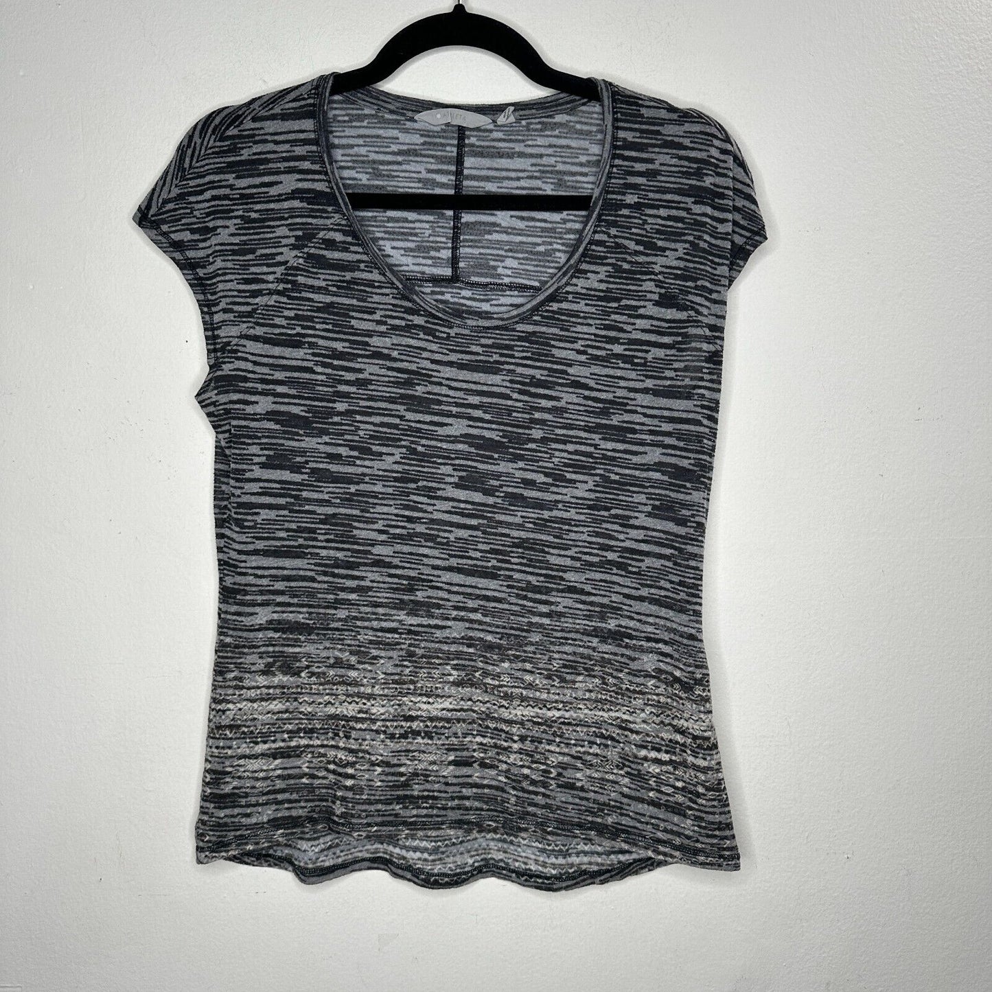 Athleta Well Loved Black and Gray Striped Burnout Deep Scoop Cap Sleeve Top Med