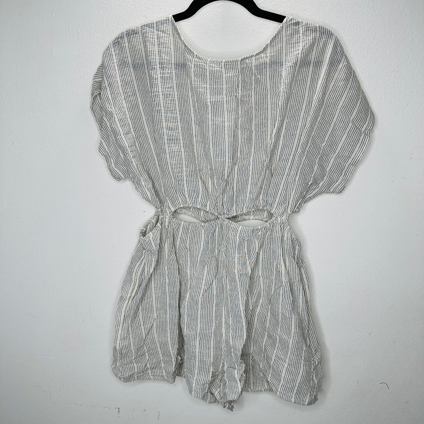 NWT Miou Muse Cream Black Striped Cutout Romper Small Linen Beach Resort Boho