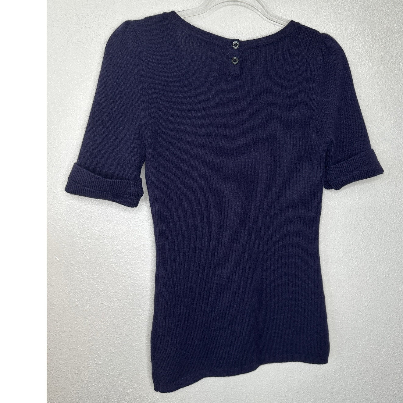 Burberry Dark Purple Round Neck Short Cuffed Sleeves Button Neck Sweater S