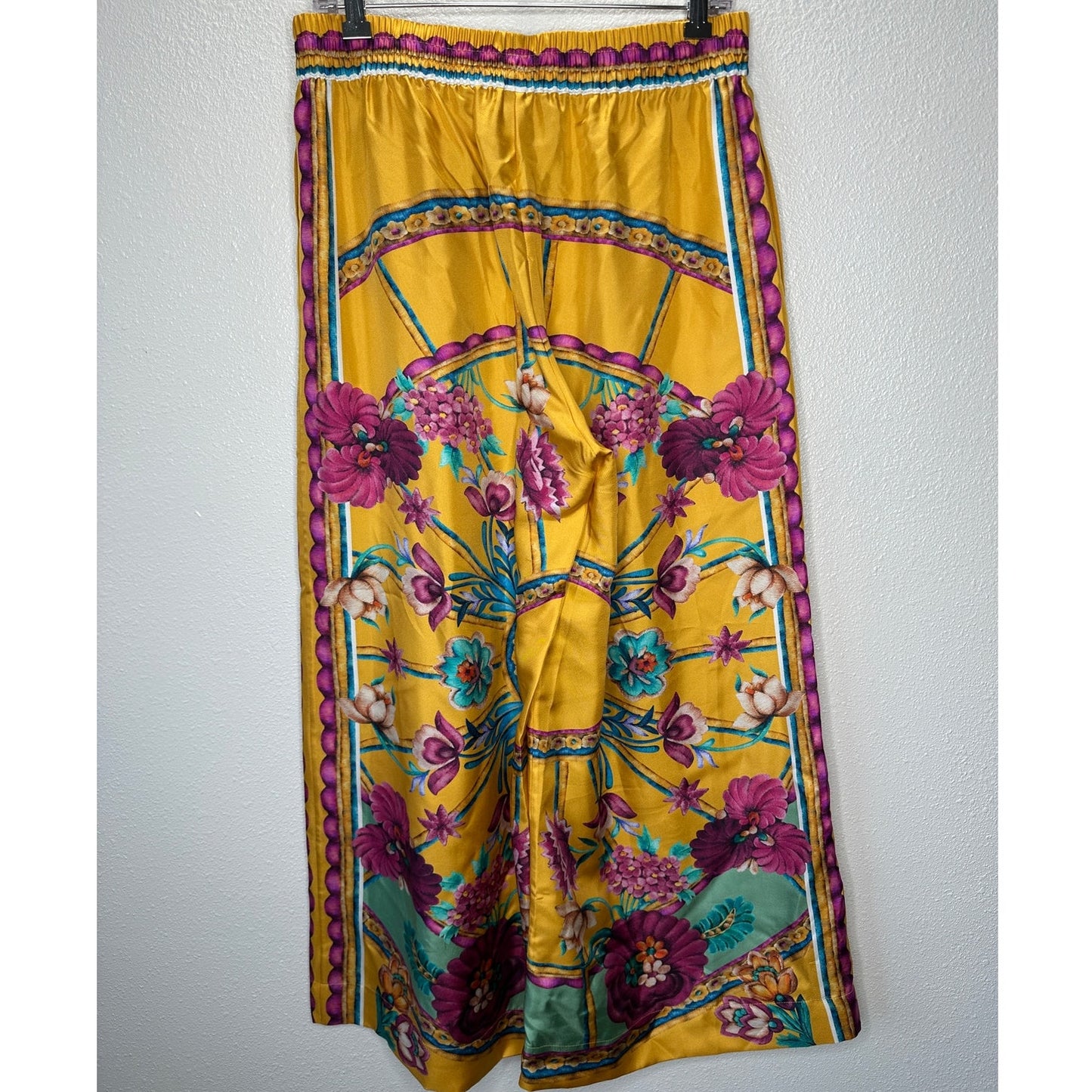 La DoubleJ Yellow Multi-Color Printed Silk Pull-on Palazzo Pant XL