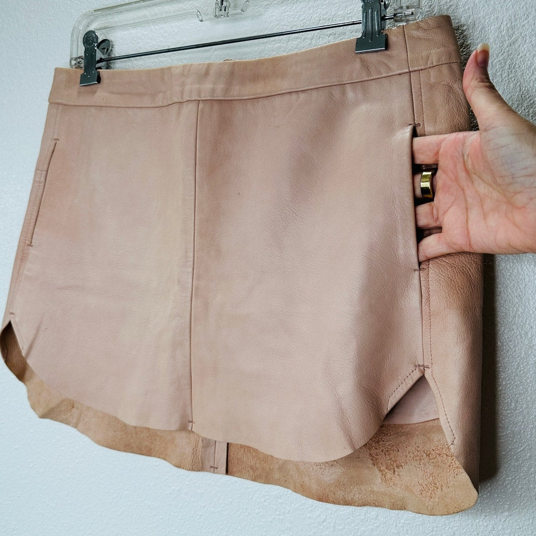 Michelle Mason Light Peach Blush Lambskin Leather Baseball Hem Mini Skirt 4