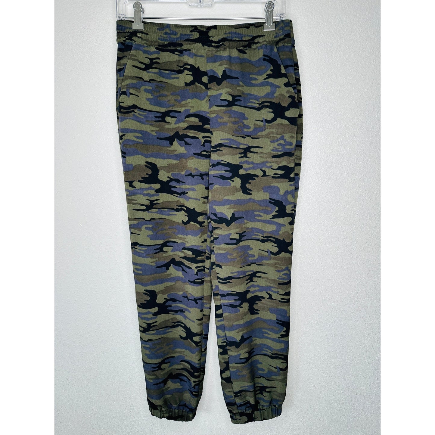 Sanctuary Green Black Blue Camo Print Cinch Waist Banded Joggger S