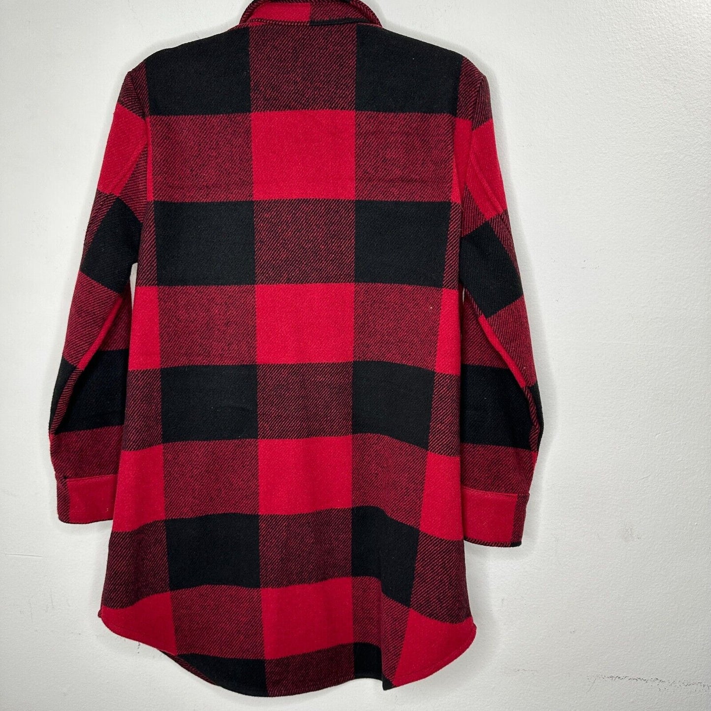 BB Dakota Red Black Buffalo Plaid Snap Front Long Sleeve Shirttail Hem Jacket S