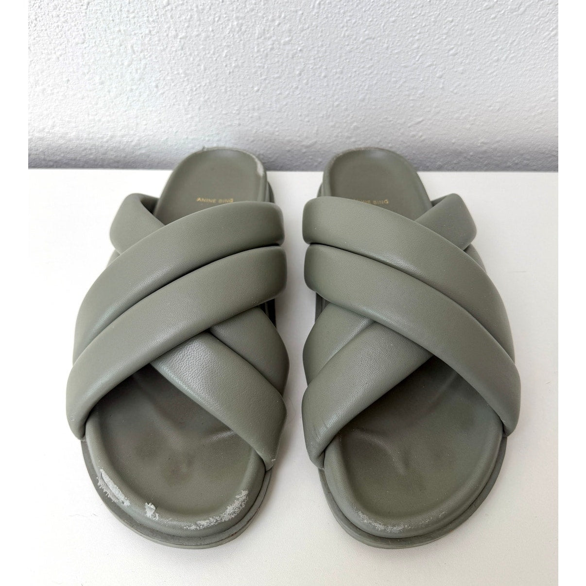 Anine Bing Lizzie Slides Sage Green Womens US 8