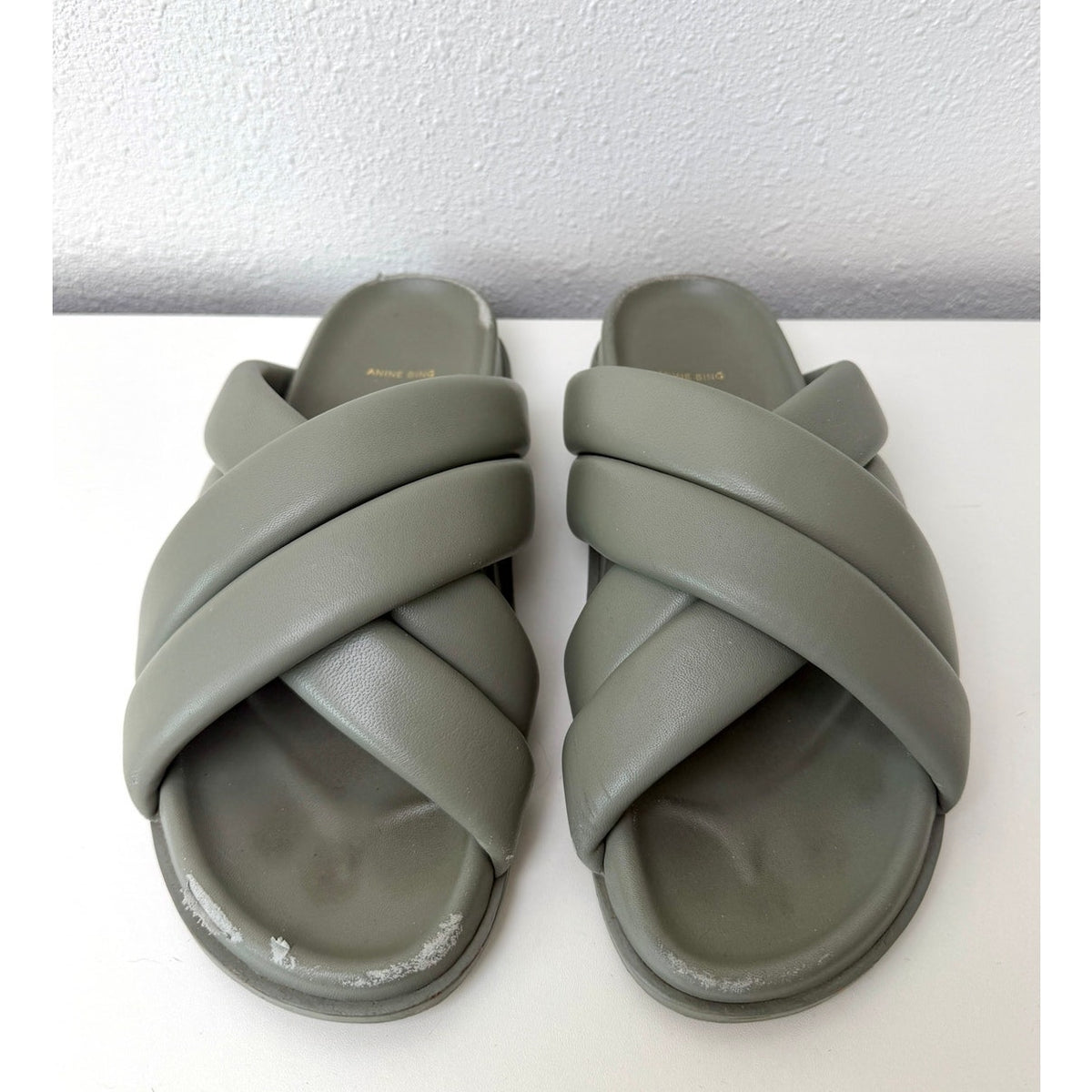 Anine Bing Lizzie Slides Sage Green Womens US 8