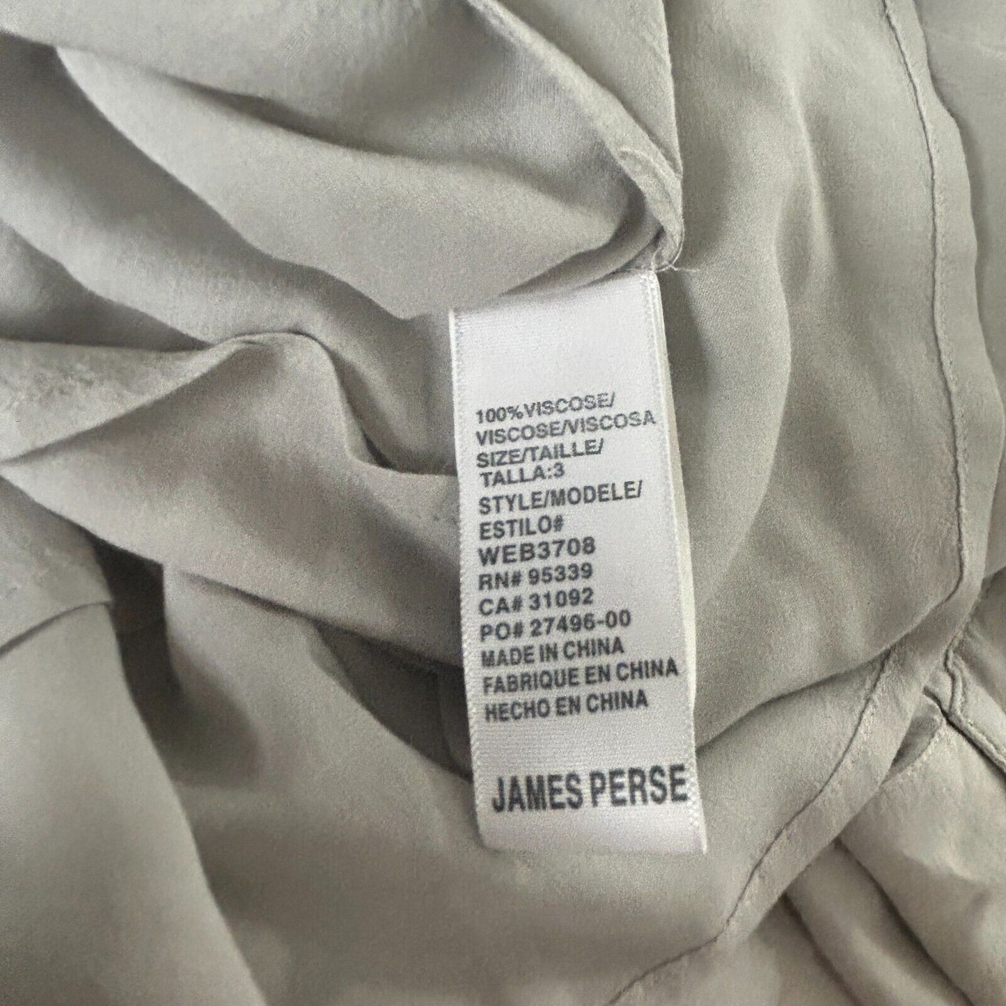 James Perse Gray Sand Open V-Neck Front Button Front Pockets Long Sleeve Shirt L