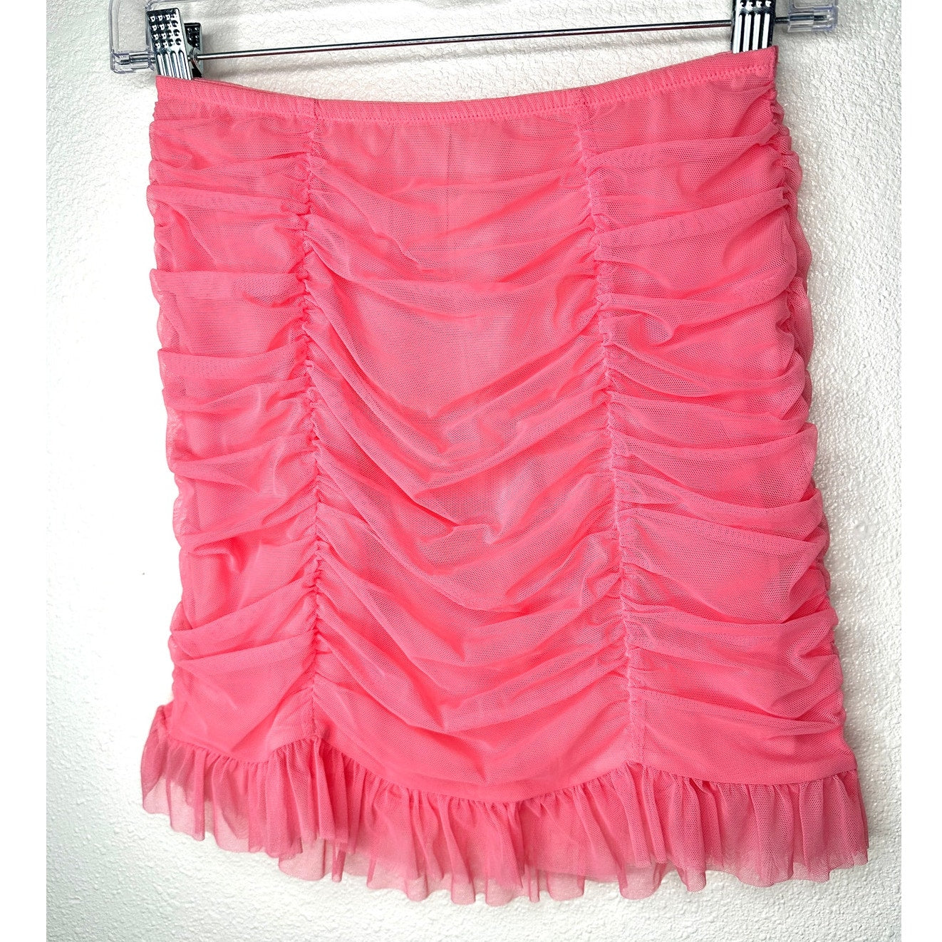NWT Victorias Secret Pink Mesh Pleated Ruched Ruffle Stretch Mini Skirt 6