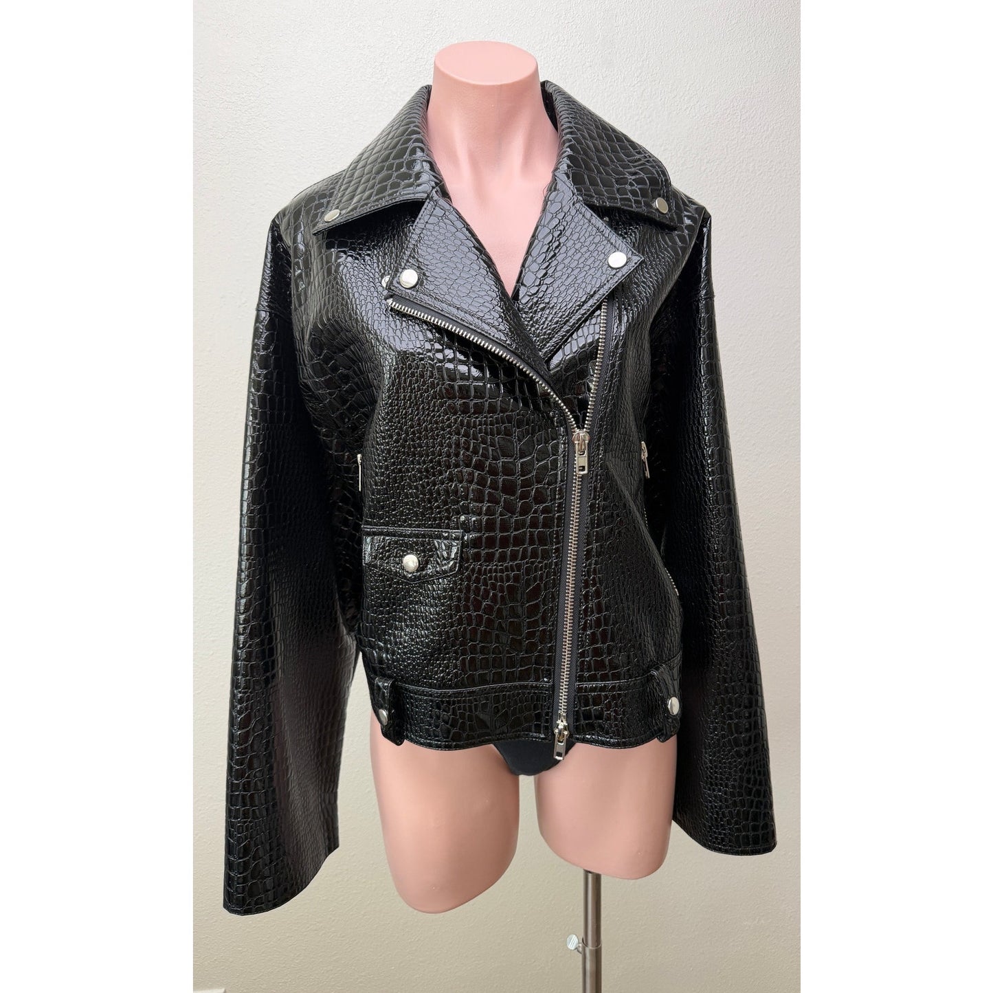 Stand Studio Imani Womens US 8 Black Croc Moto Jacket