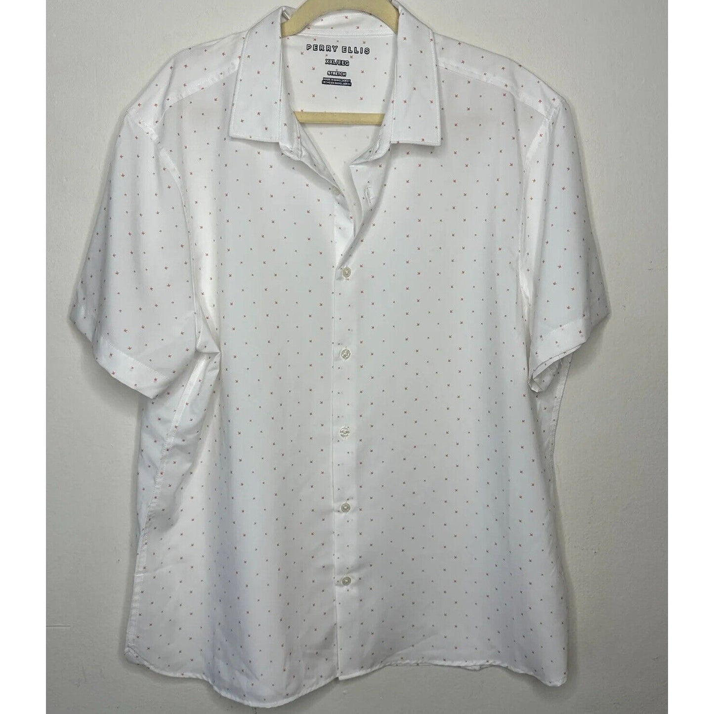 Perry Ellis White Rust Tan Arrow-Dot Print Short Sleeve Button Front Shirt XXL