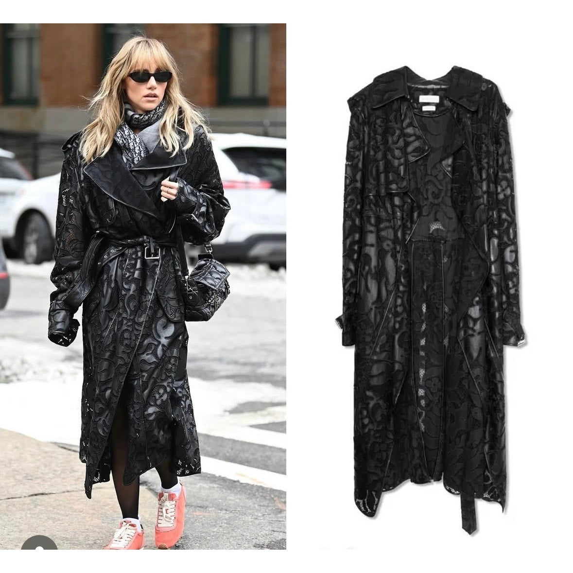 Alexander McQueen Black Leather Lace Belted Trench Coat Made in Italy 14