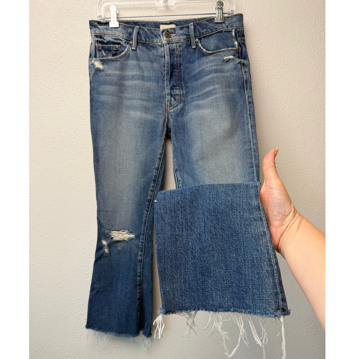 Mother Nomad Crop Fray Jeans Blue Womens 26