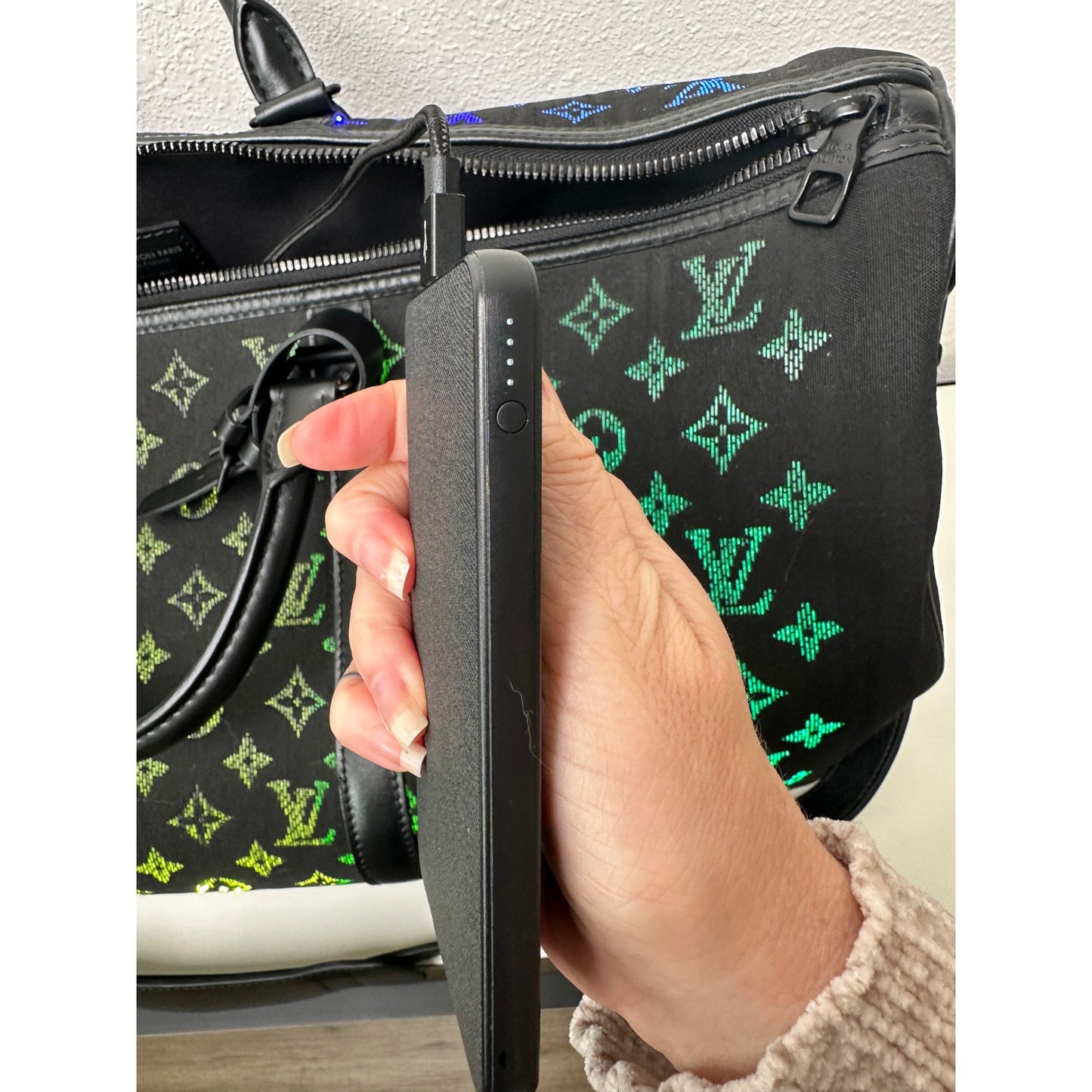 Louis Vuitton Keepall Light Up Bandoulière 50 Black Fiber Optic Monogram Duffle