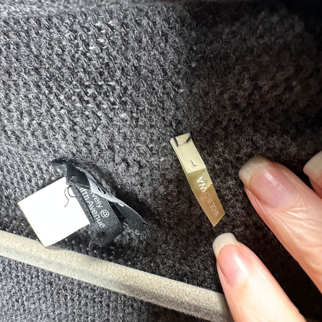 9/15 Saks 5th Ave Dark Gray Waterfall Front Cardigan with Sequins Large