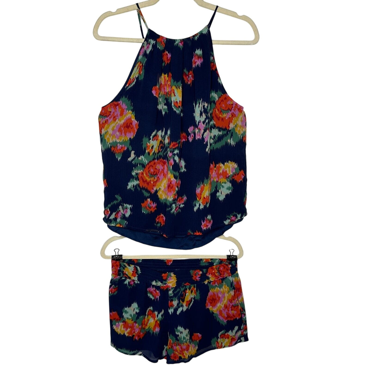 Joie Navy Anatase 2pc SET Floral Print Silk Top ( S ) Lanina Floral Short ( M )