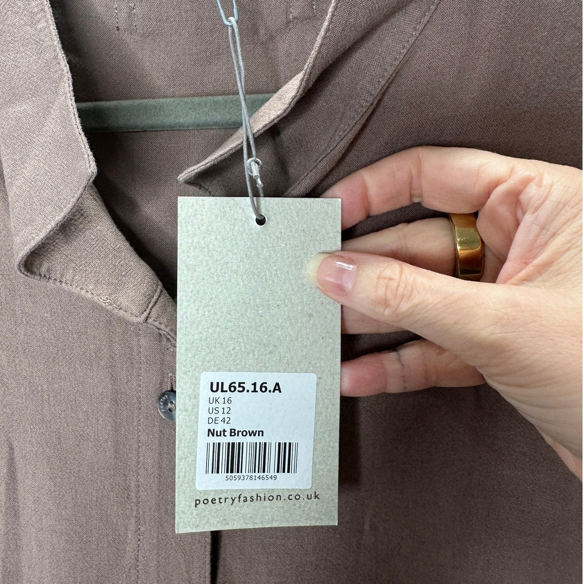 NWT Poetry Nut Brown Funnel Neck Double Button Front Long Sleeve Blouse 12