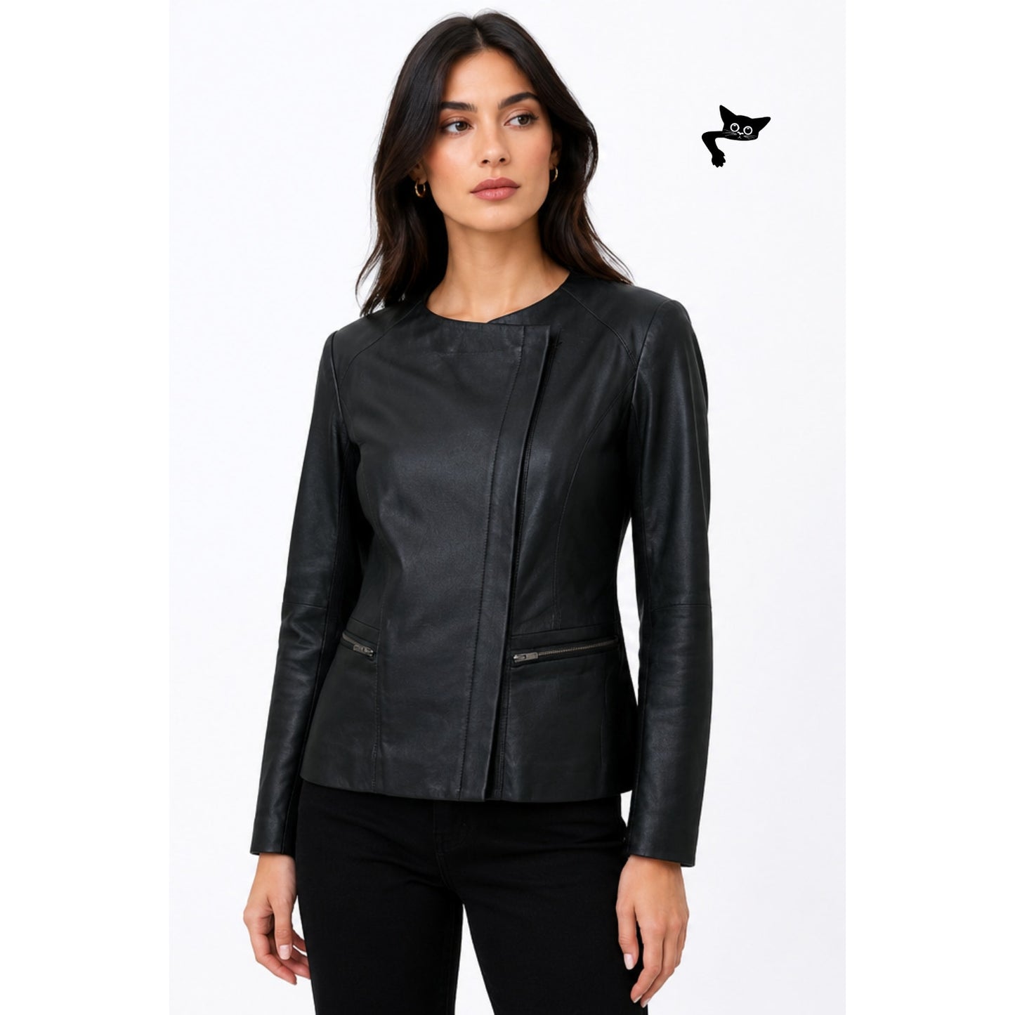 Veda Black Genuine Leather Moto Biker Jacket Women's Medium