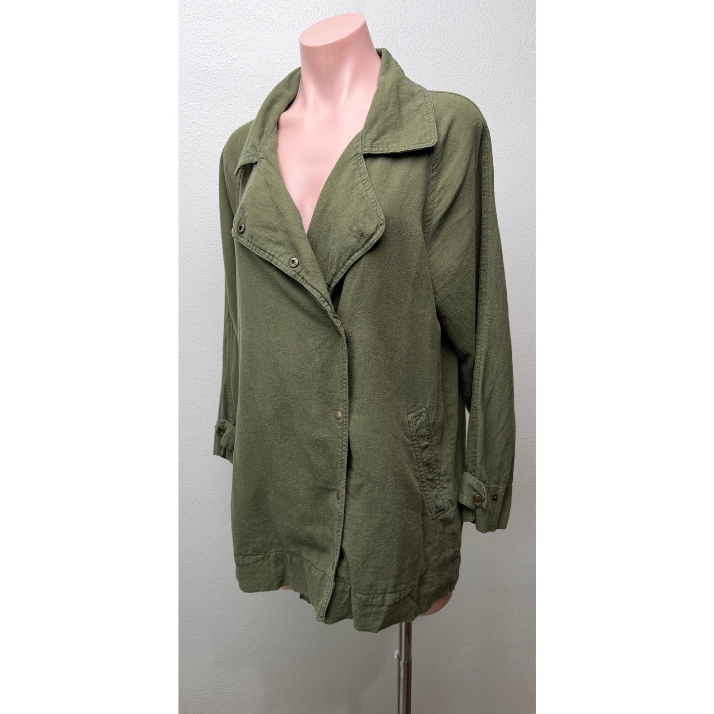 Love Tree Olive Linen Blend Moto Jacket Women's M